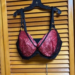 Elegant Lace Black and Red Bra